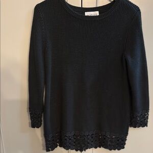 Peck & Peck small Black Sweater with Lace Trim